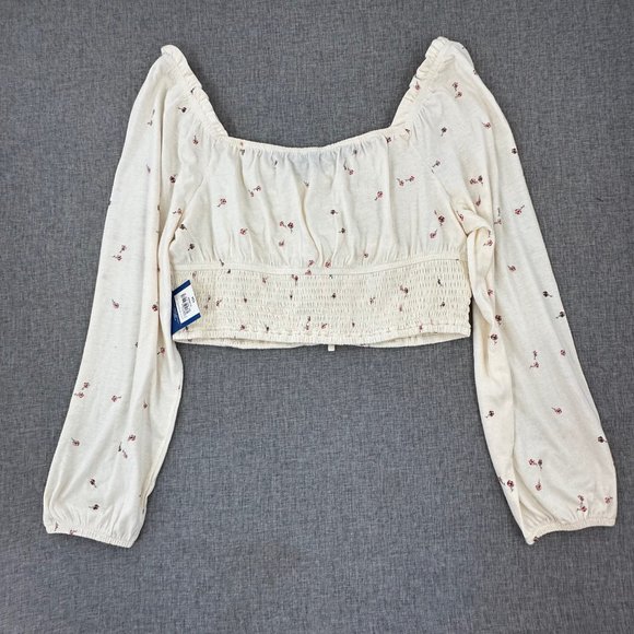 New, Arizona Jean Co Crop Top Long Sleeve X-Large Junior Ivory Floral MSRP $34‎ - Picture 10 of 12
